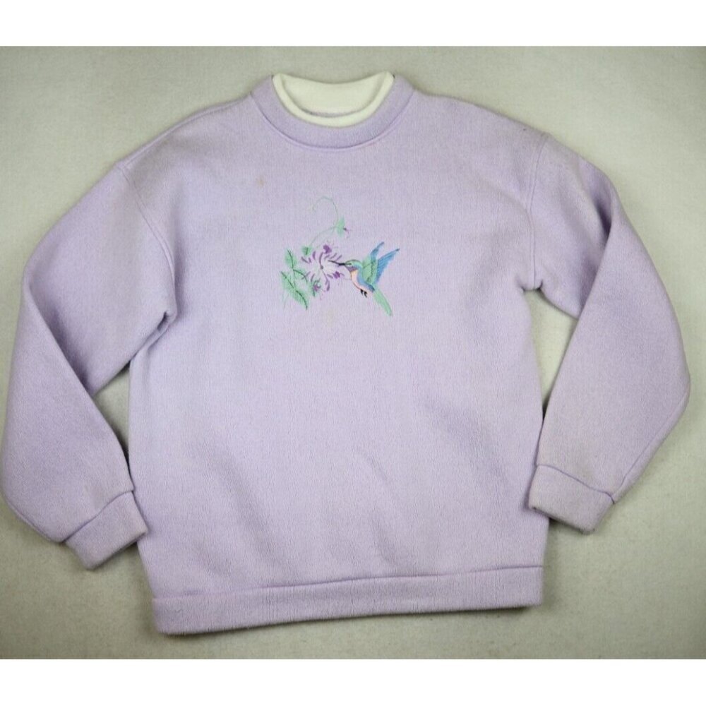 RAINBOW - WOMEN'S PURPLE HUMMINGBIRD EMBROIDERED PULLOVER SWEATER SWEATSHIRT - M